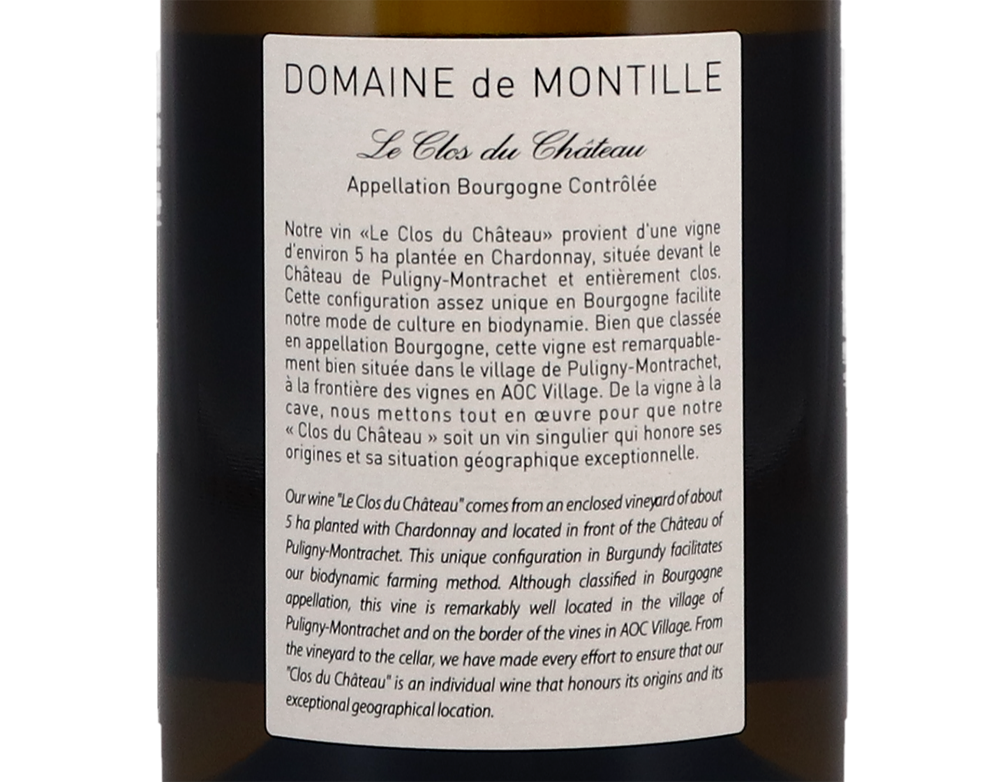 Dom de Montille Bourgogne Le Clos du Ch de Puligny Montrachet 2018 ORGANIC