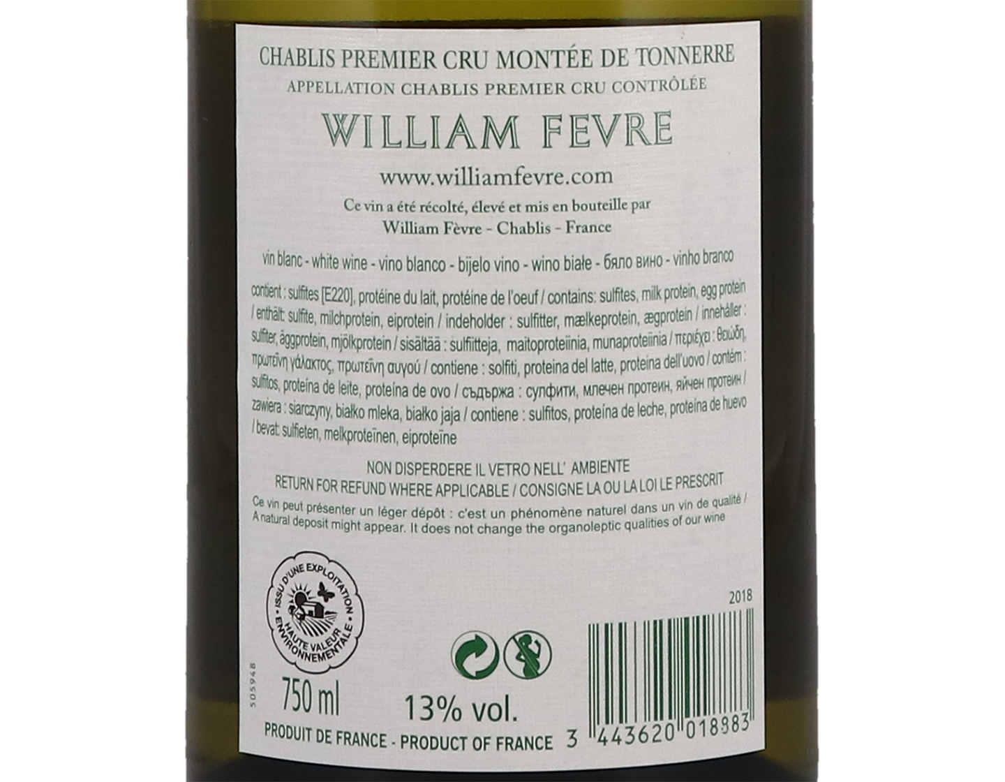 Domaine William Fevre Chablis PC Montee de Tonnerre 2018