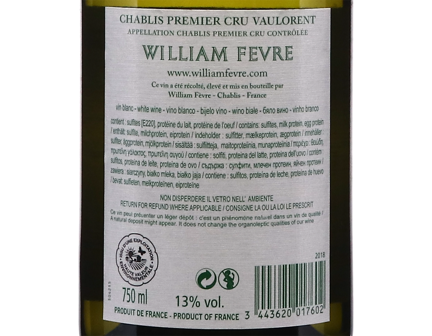 Domaine William Fevre Chablis PC Vaulorent 2018