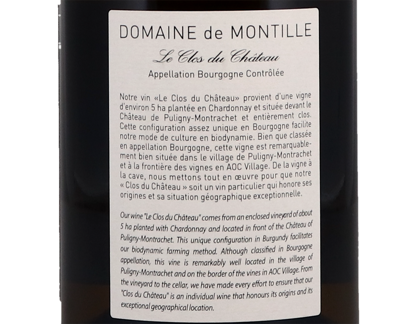Dom de Montille Bourgogne Le Clos du Ch de Puligny Montrachet 2019 ORGANIC