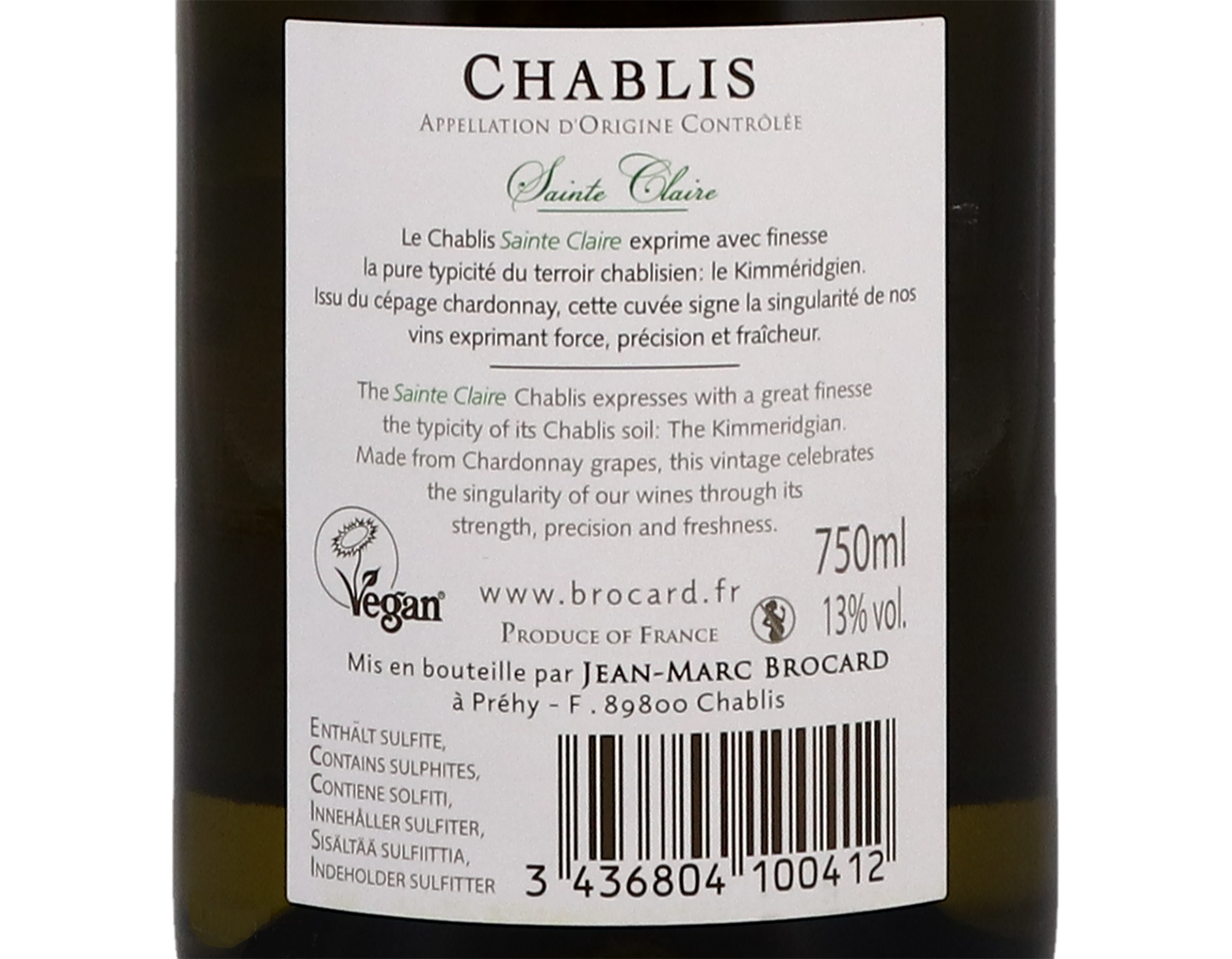 J M Brocard Vignobles Sainte Claire Chablis 2020