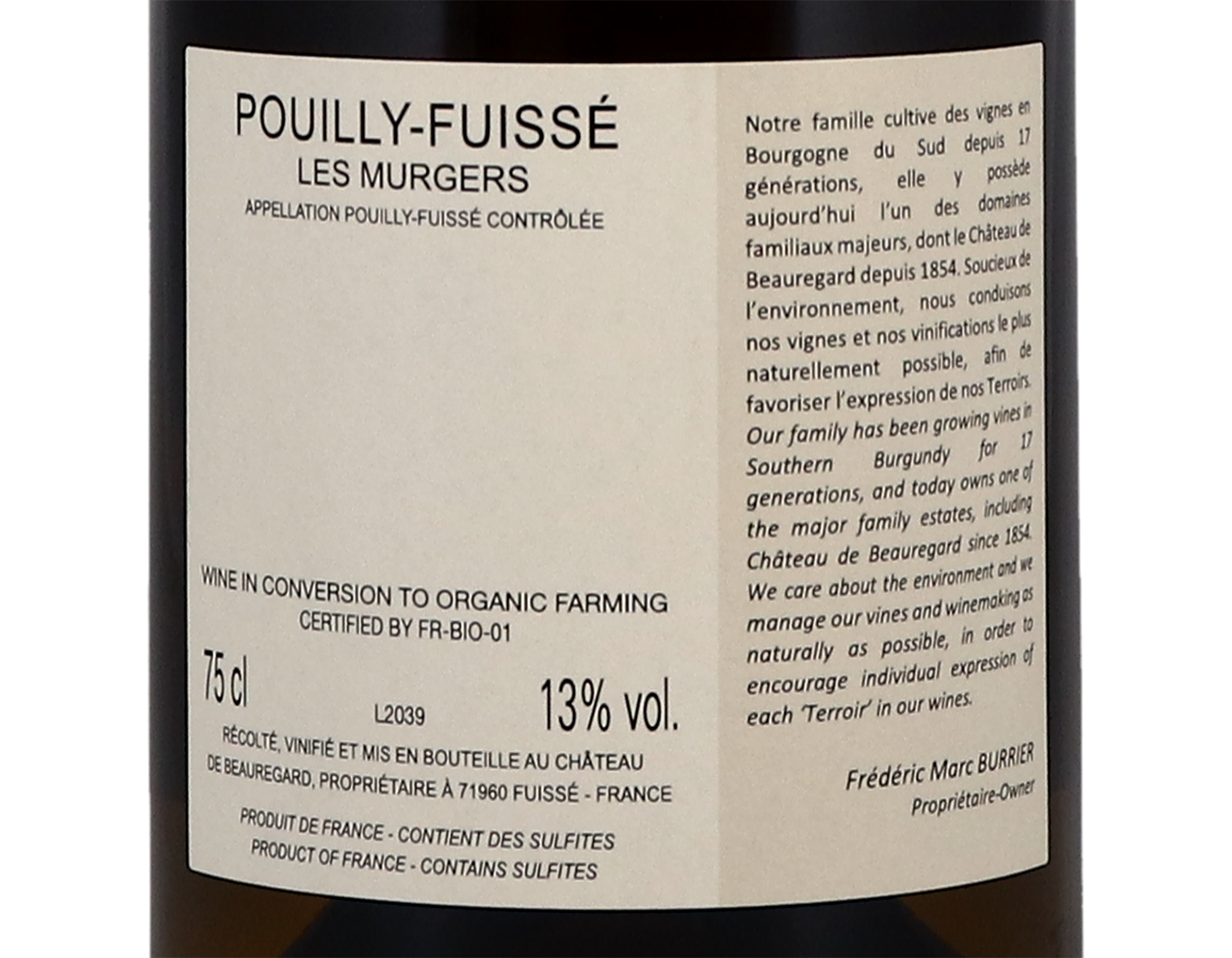 Château de Beauregard, Pouilly-Fuissé Les Murgers 2020