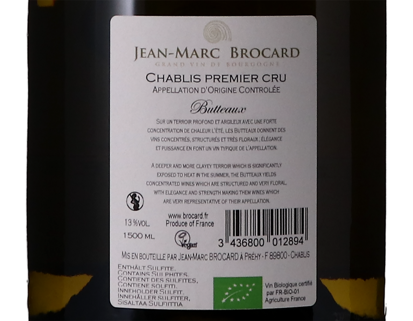 Magnum of J M Brocard Chablis PC Butteaux 2020 ORGANIC