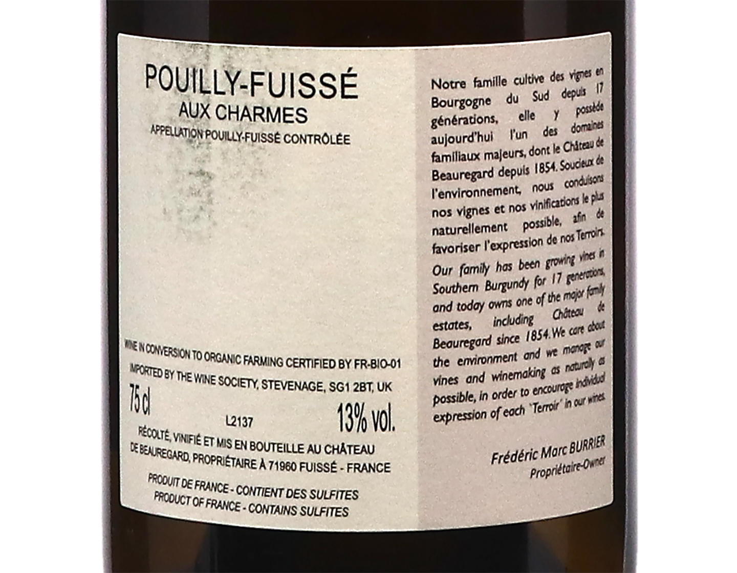Ch de Beauregard Pouilly Fuisse Charmes 2021
