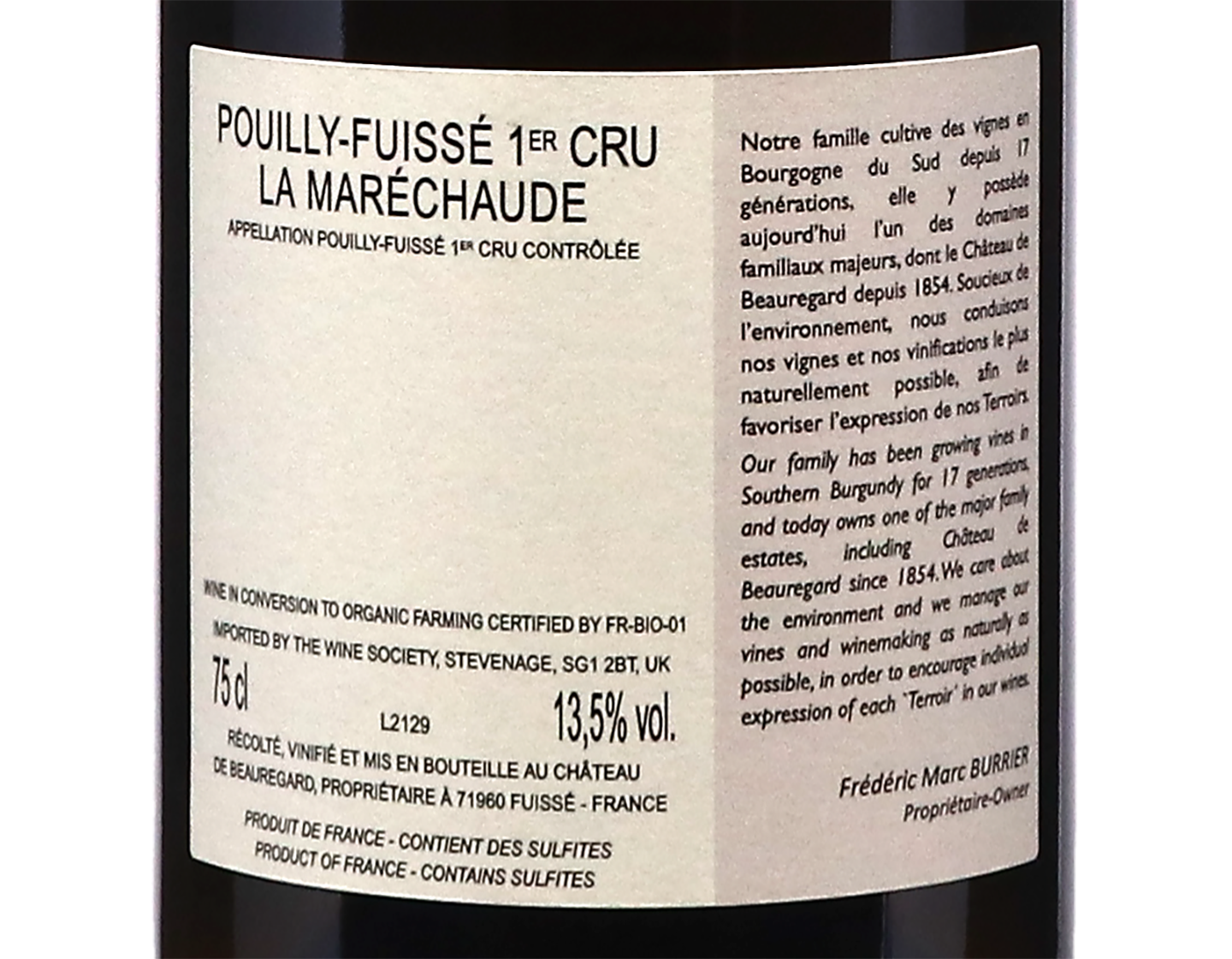 Ch de Beauregard Pouilly Fuisse PC Marechaude 2021