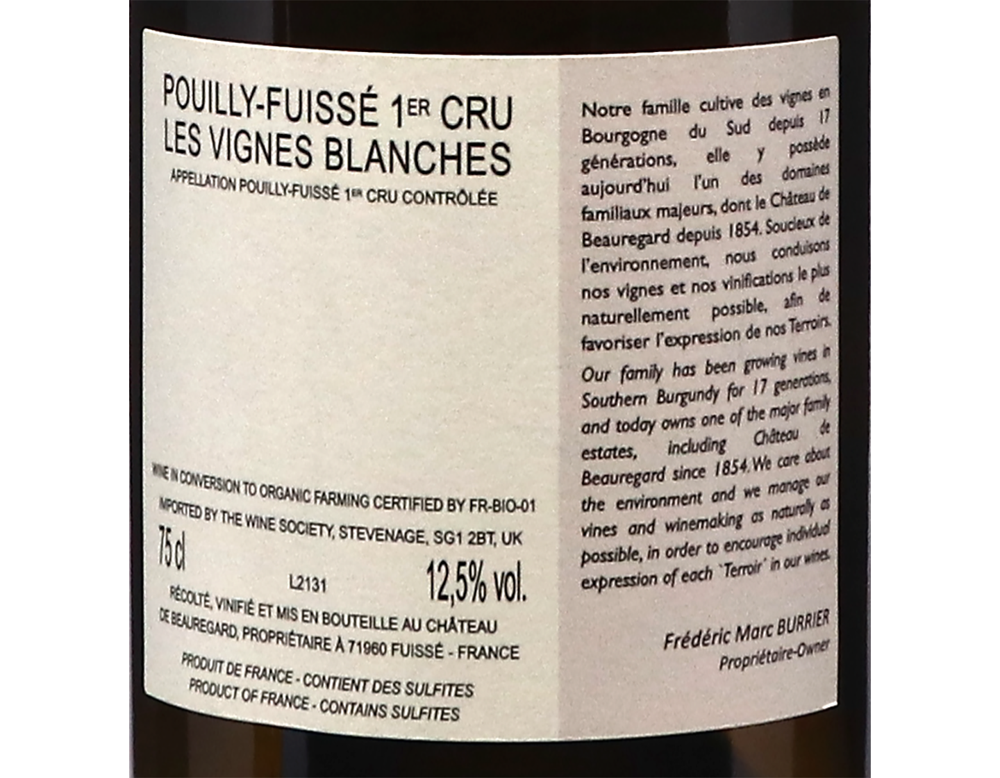 Ch de Beauregard Pouilly Fuisse Vignes Blanches 2021