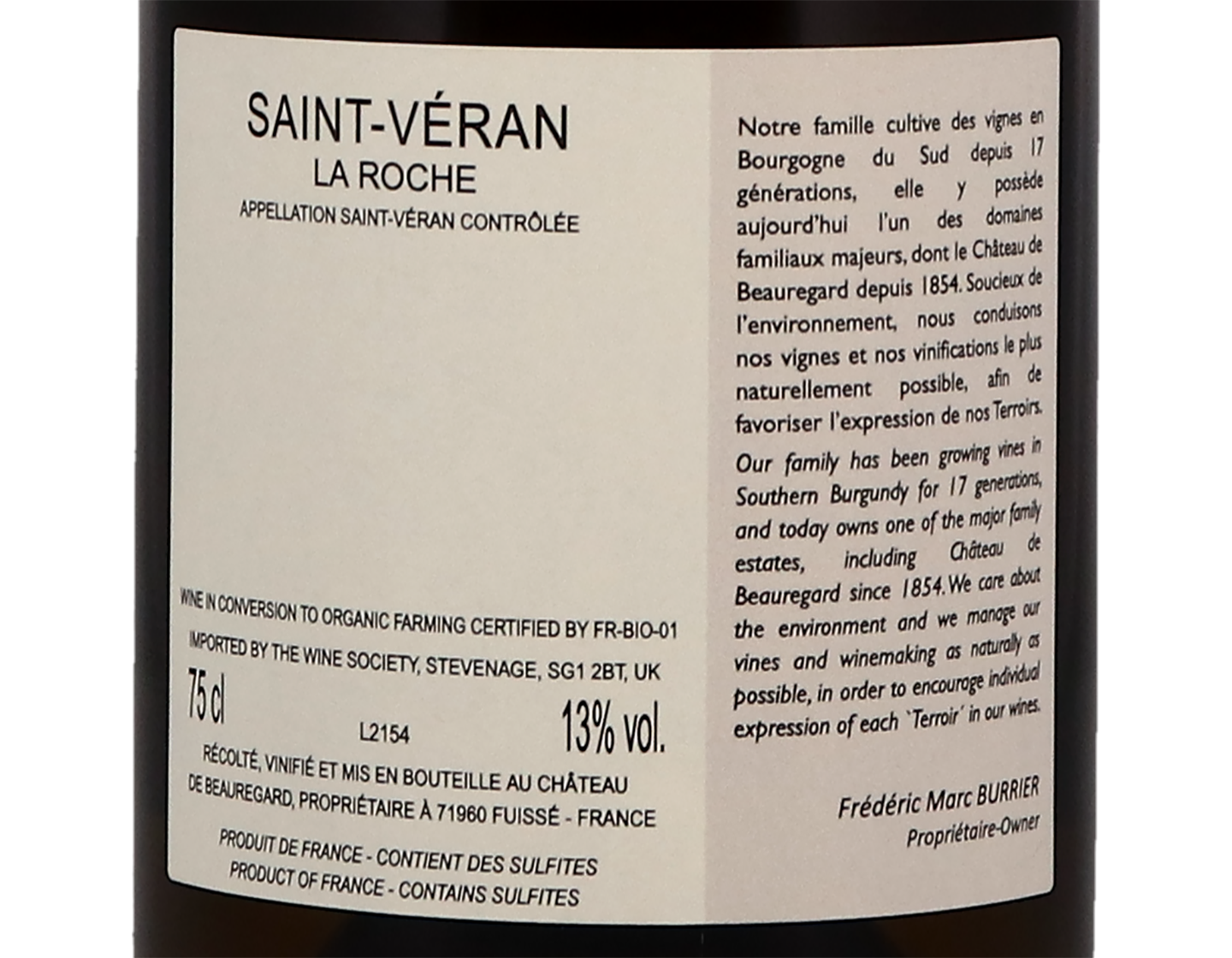 Ch de Beauregard Saint Veran La Roche 2021