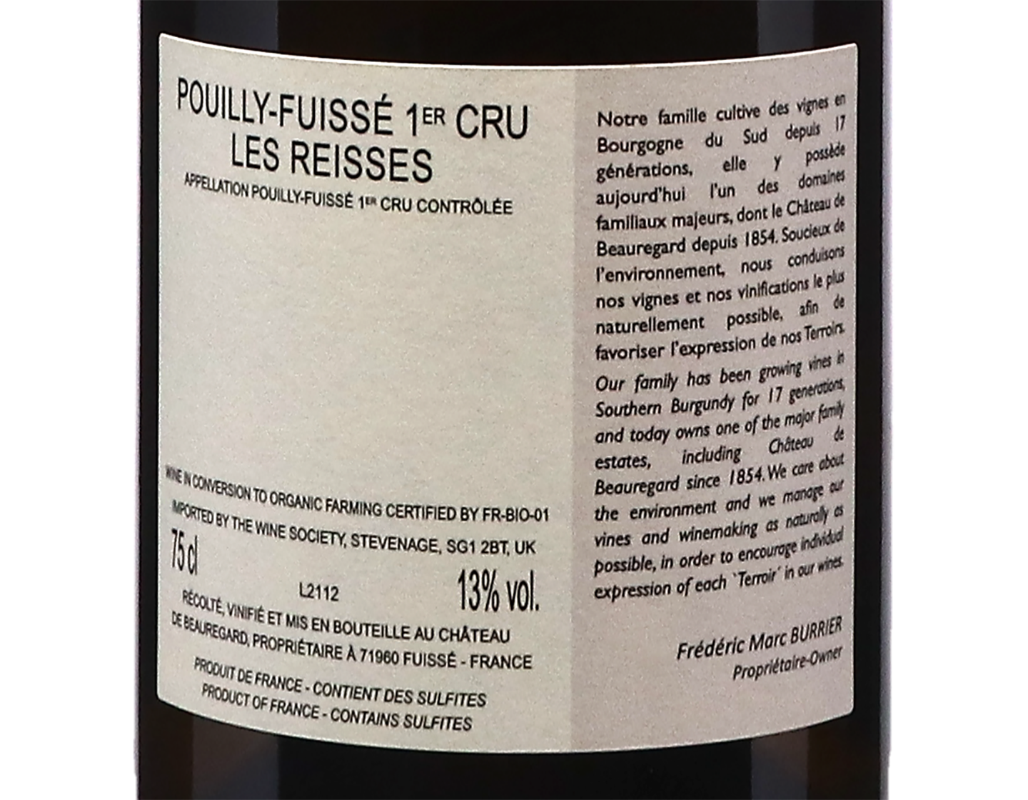 Ch de Beauregard Pouilly Fuisse PC Les Reisses 2021