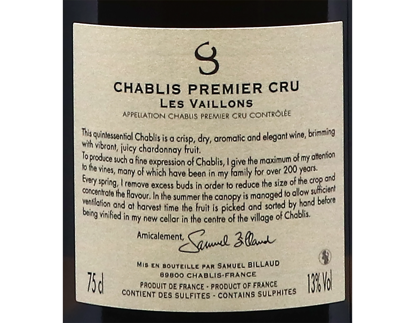 Samuel Billaud, Chablis Premier Cru Vaillons Vieilles Vignes 2021
