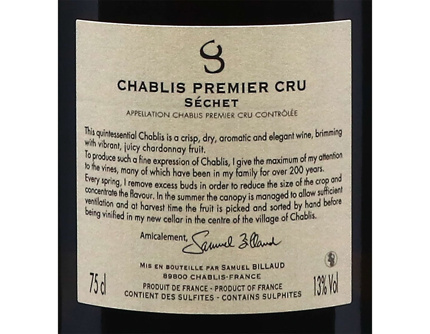 Samuel Billaud, Chablis Premier Cru Séchet Vieilles Vignes 2021