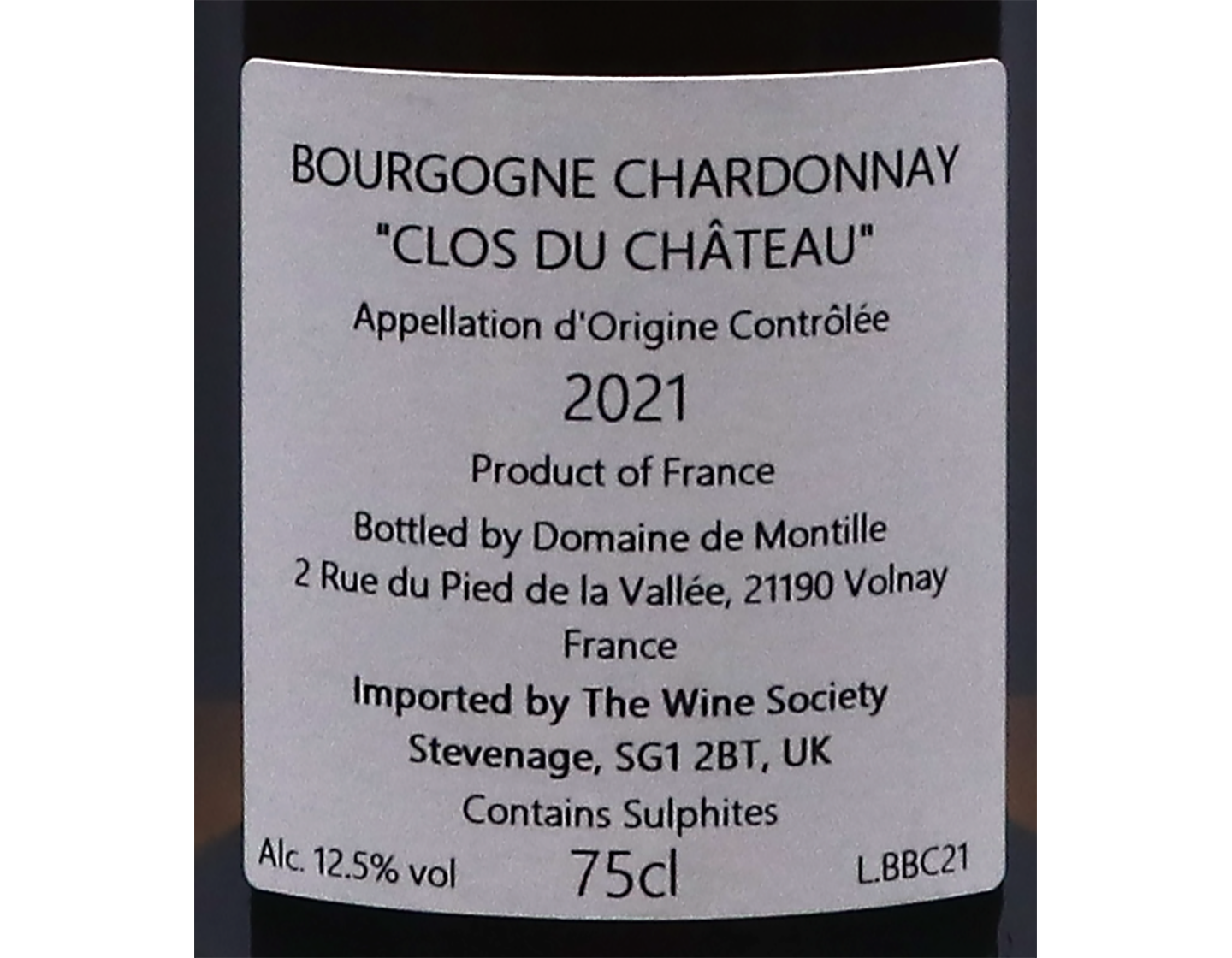Dom de Montille Bourgogne Le Clos du Ch de Puligny Montrachet 2021 ORGANIC