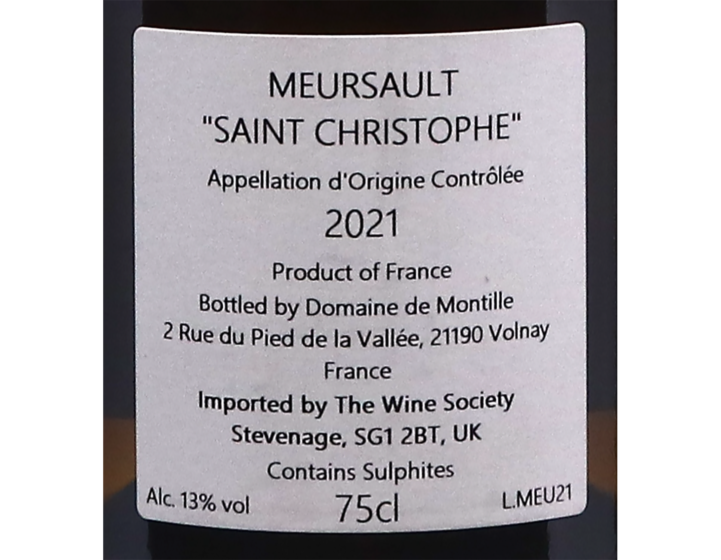Domaine de Montille Meursault Saint Christophe 2021 ORGANIC