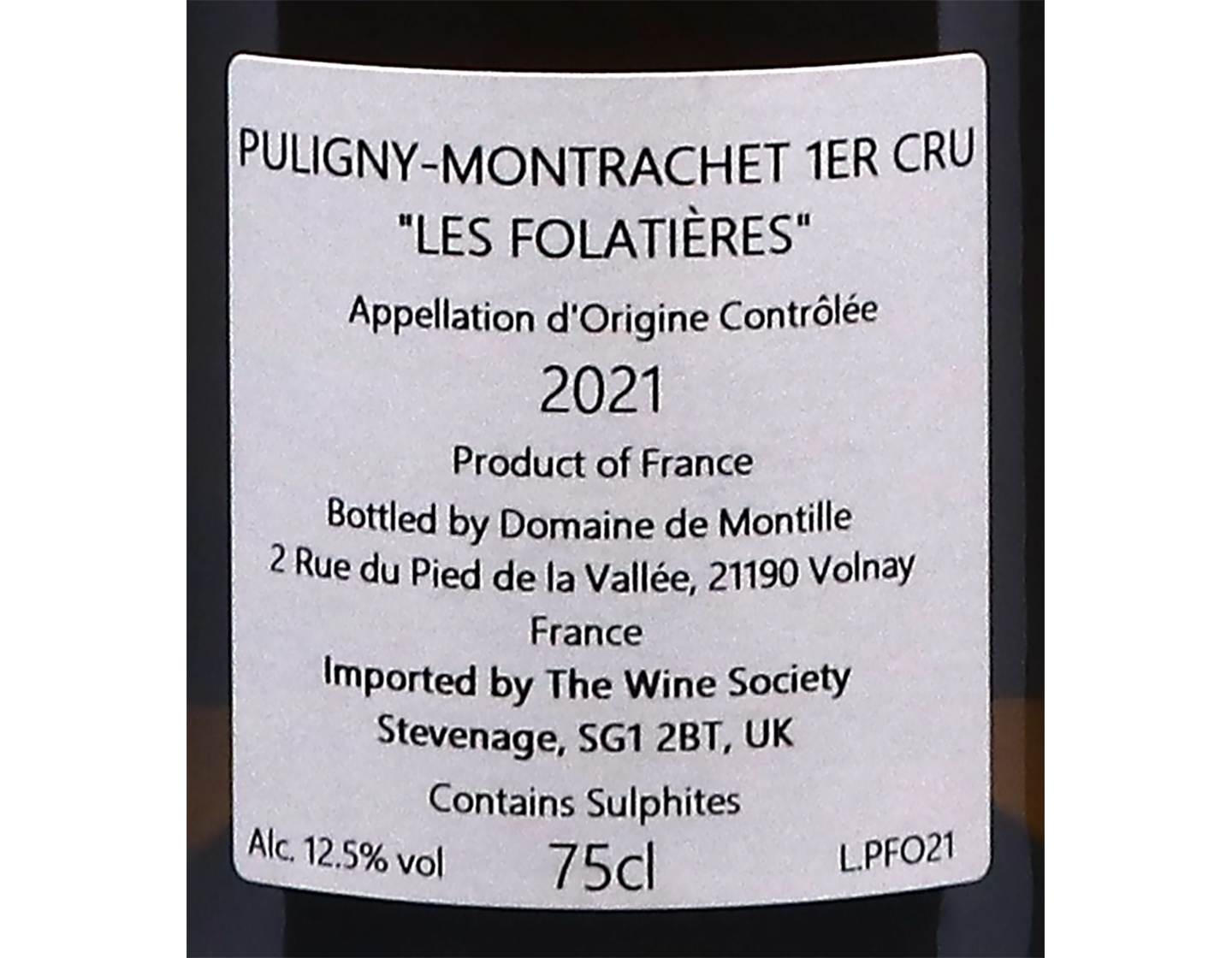 Domaine de Montille Puligny Montrachet PC Folatieres 2021 ORGANIC