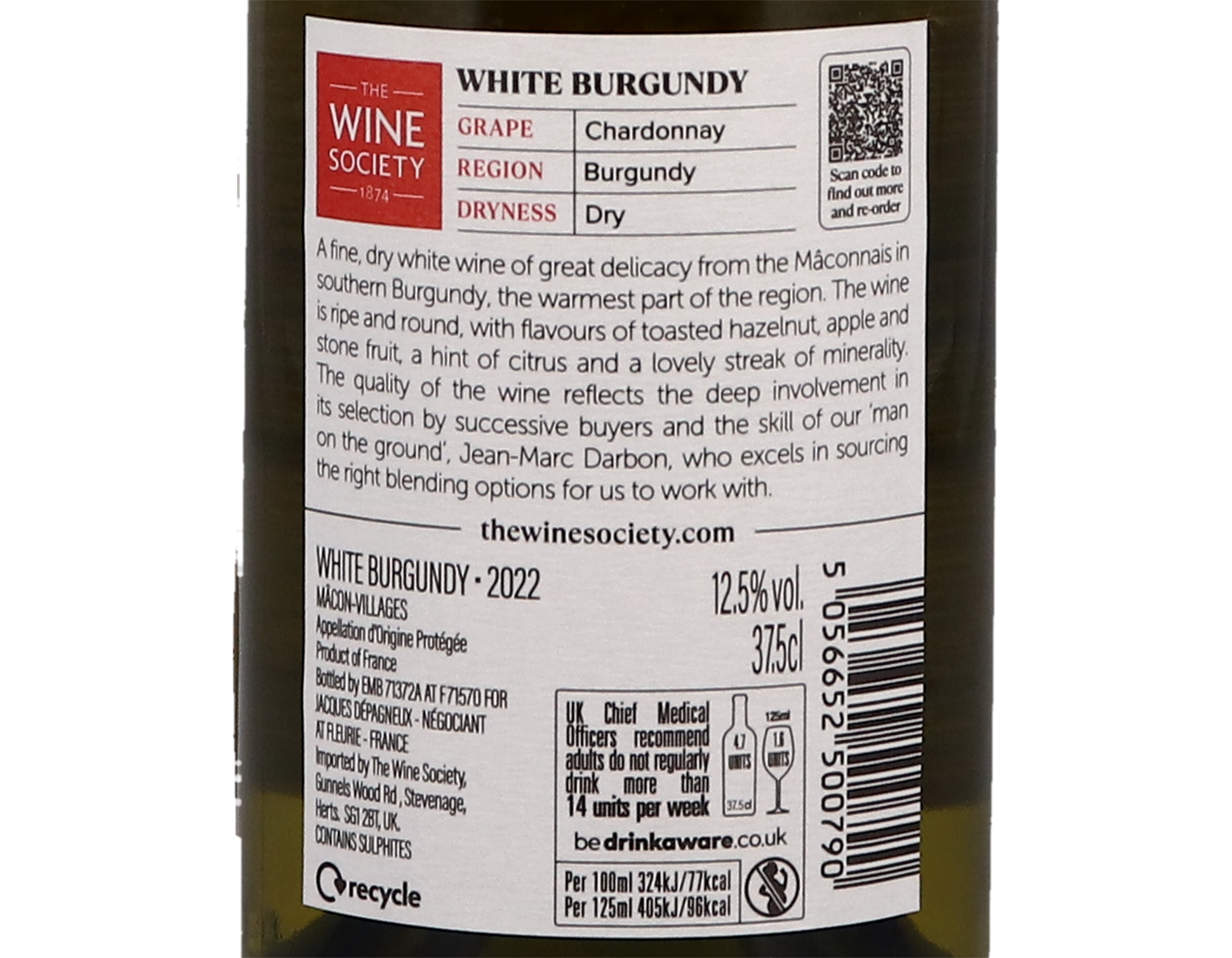 Half bottle of The Society's White Burgundy 2022