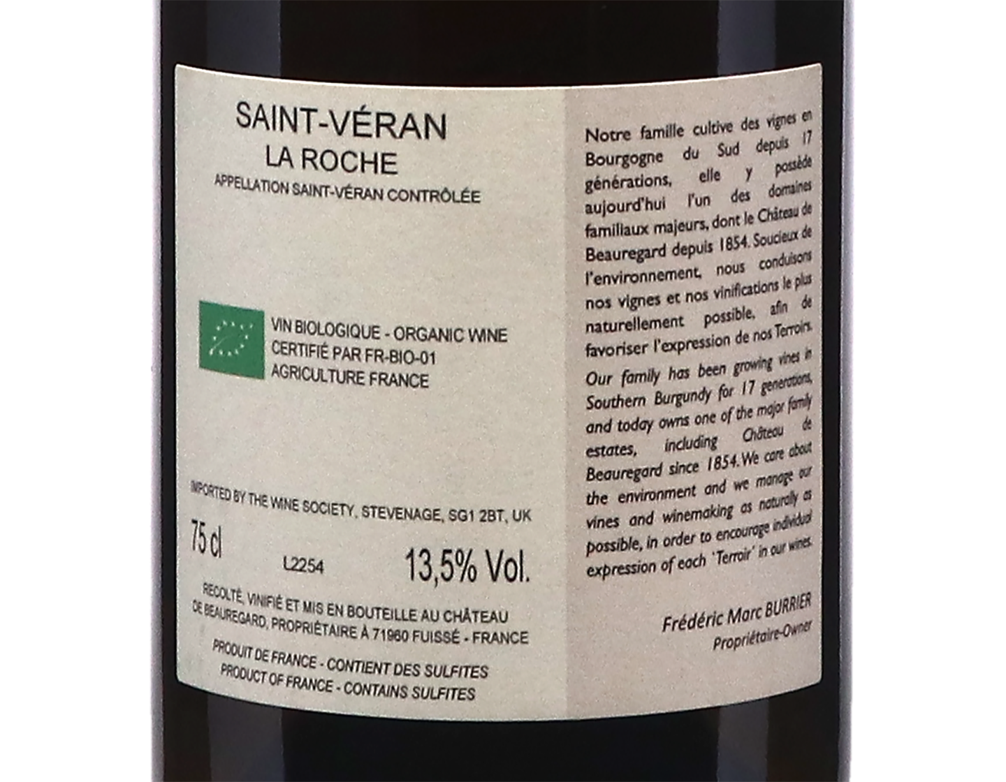 Ch de Beauregard Saint Veran La Roche 2022 ORGANIC