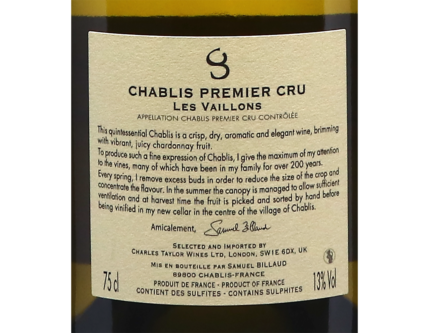 Samuel Billaud Chablis PC Vaillons Vieilles Vignes 2022