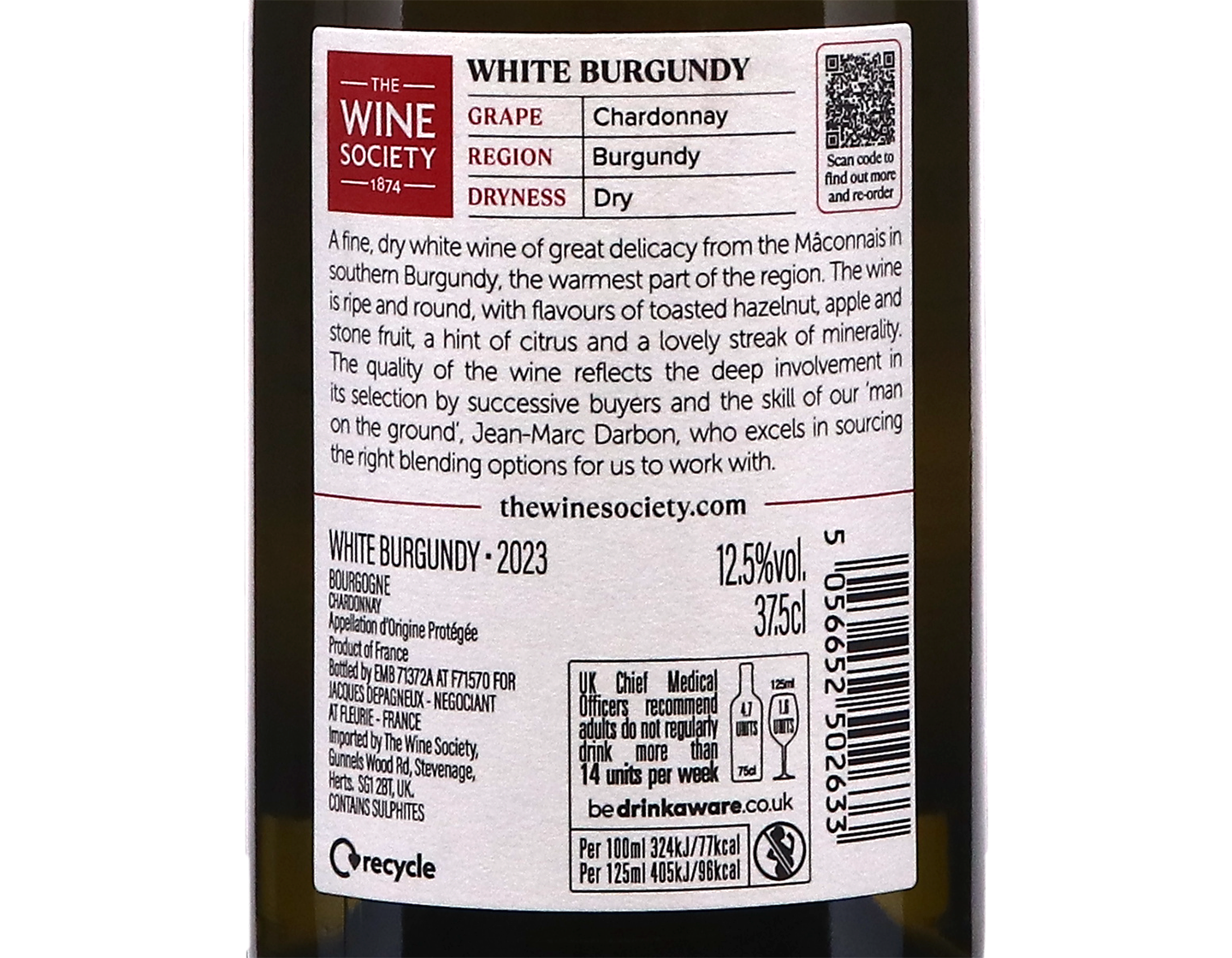 Half bottle of The Society's White Burgundy 2023
