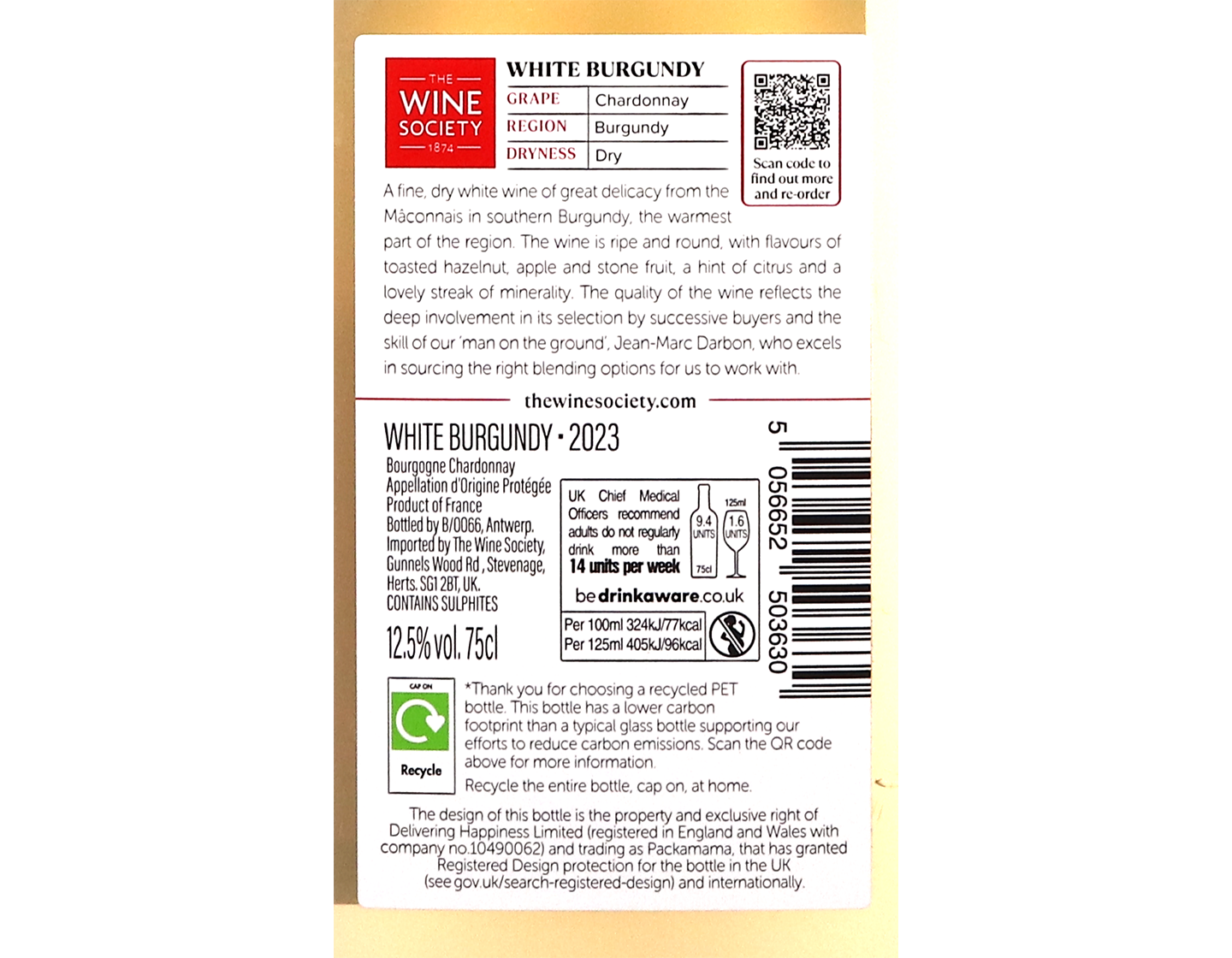 The Society's White Burgundy 2023 rPET bottle