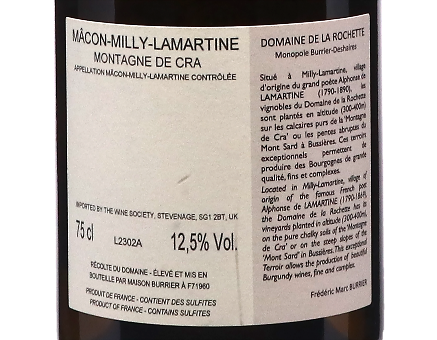 Domaine de la Rochette Montagne de Cra Macon Milly Lamartine 2023