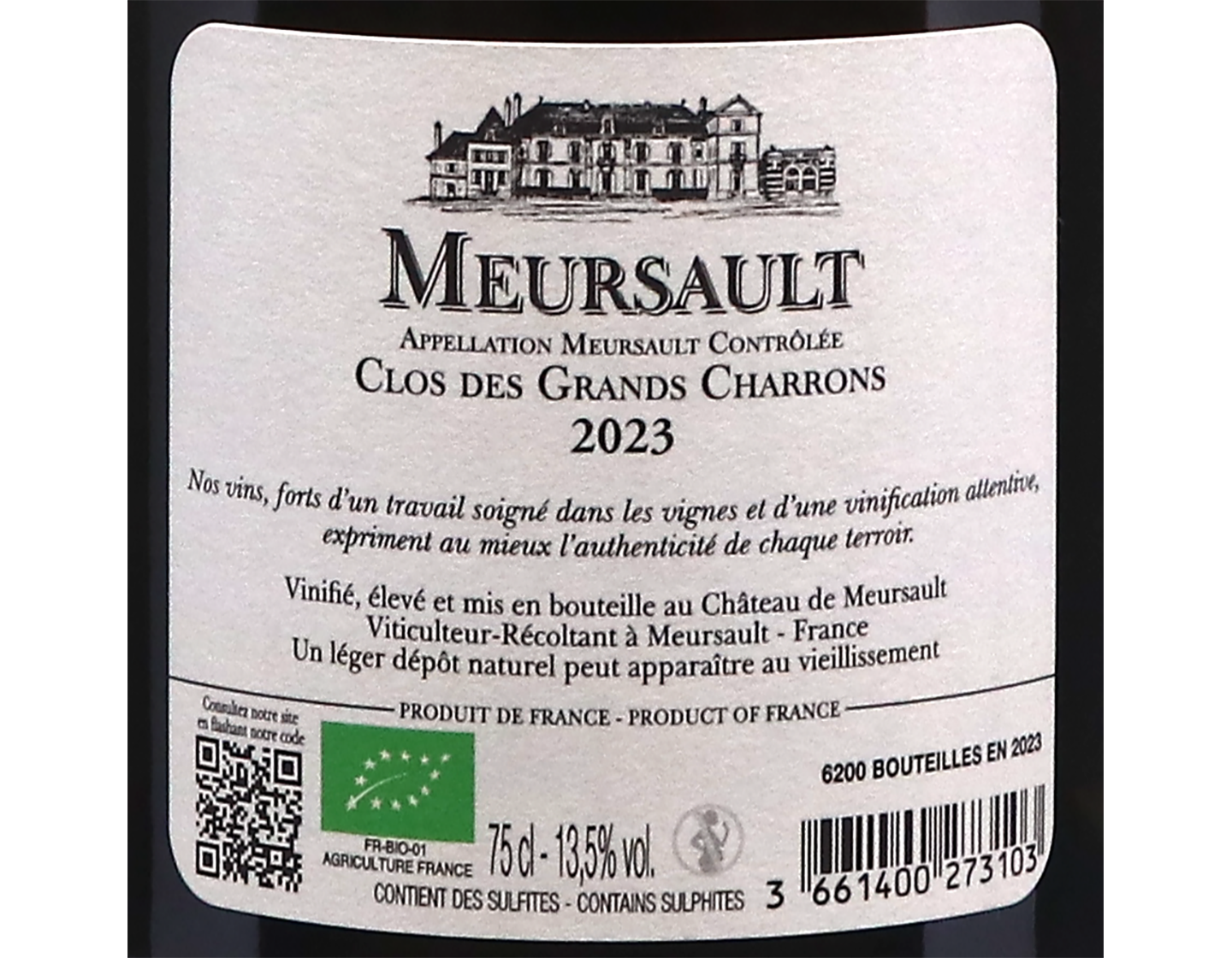 Chateau de Meursault Clos des Grands Charrons ORGANIC 2023