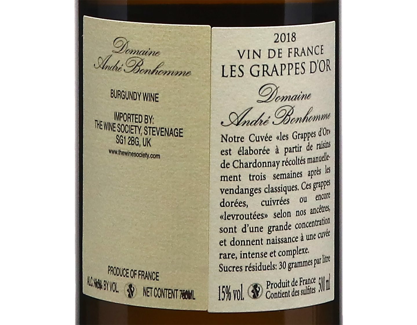 Domaine Bonhomme Les Grappes dOr Vin de France 2018