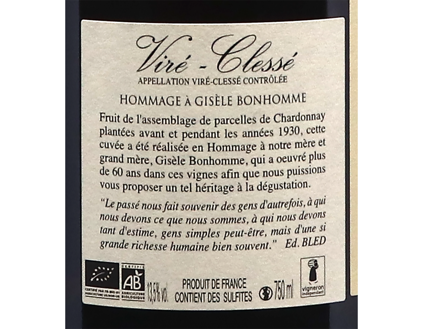 Domaine Bonhomme Vire Clesse Hommage Gisele Bonhomme 2022