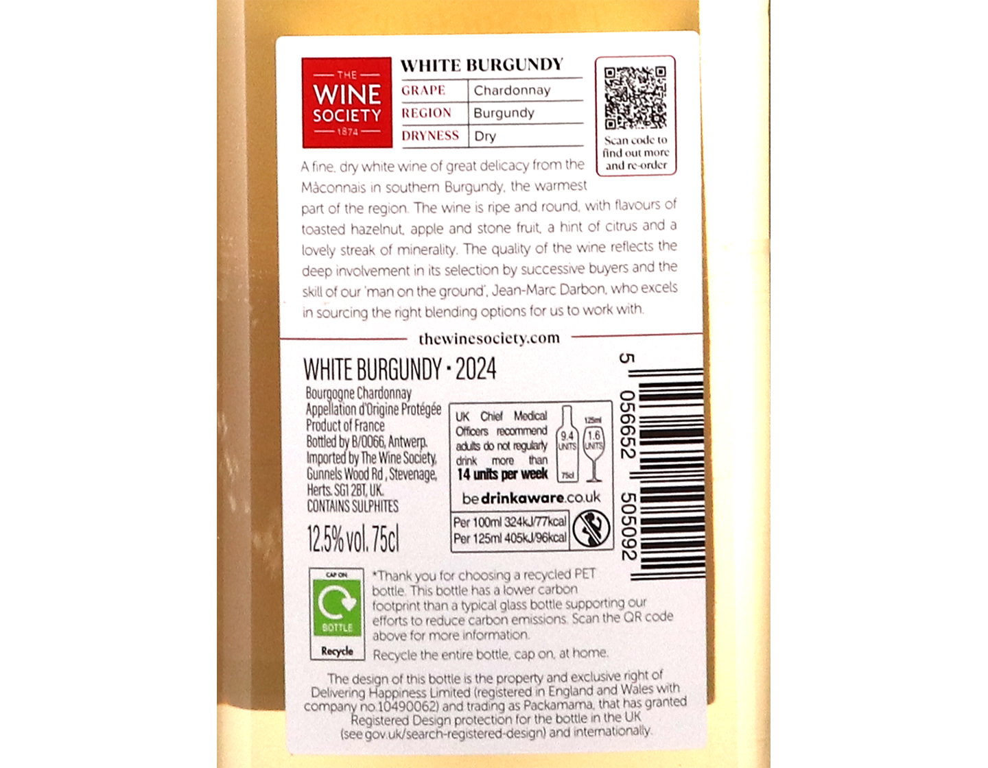 The Society's White Burgundy 2024 rPET bottle