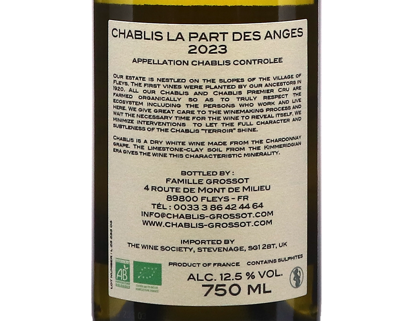 Famille Grossot Chablis Cuvee La Part des Anges 2023 ORGANIC