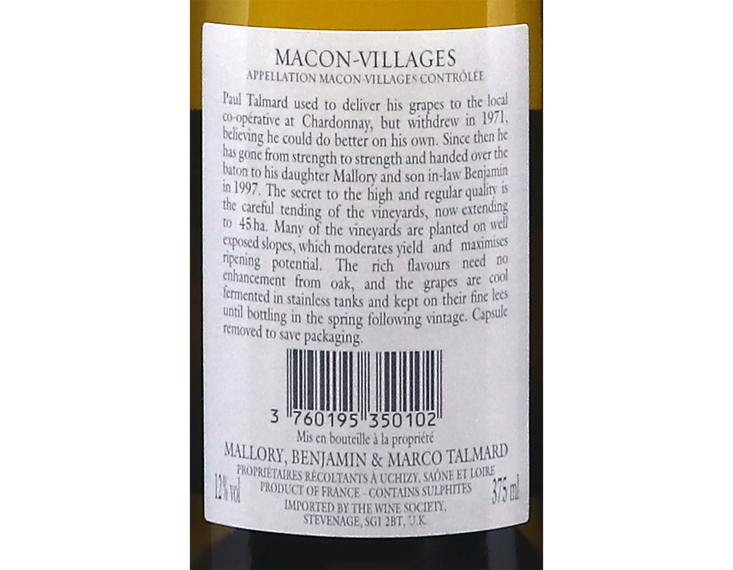 Half-bottle of Mâcon-Villages, Domaine Mallory et Benjamin Talmard 2024