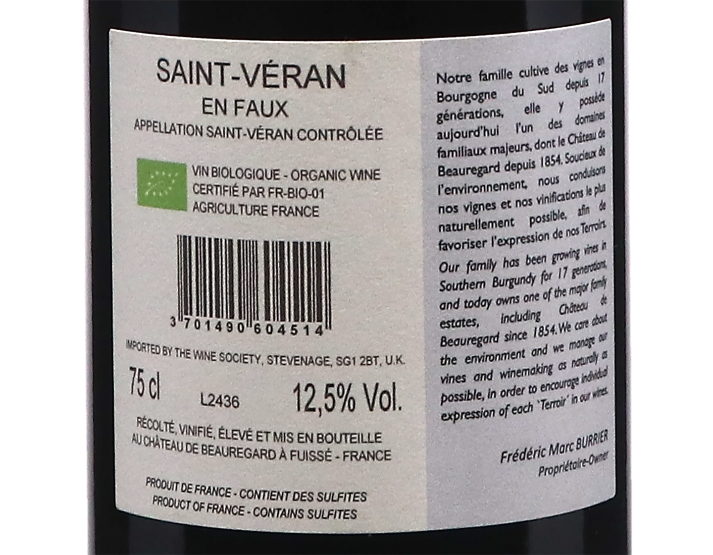 Ch de Beauregard St Veran En Faux 2024 ORGANIC