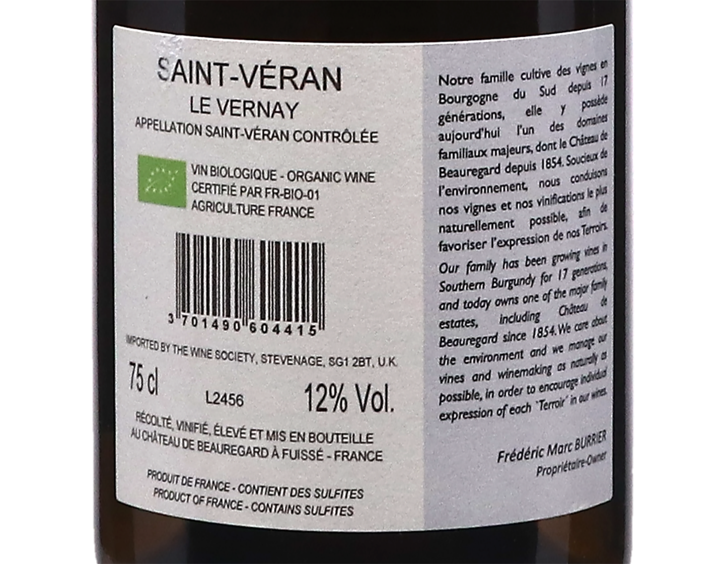 Ch de Beauregard St Veran Vernay 2024 ORGANIC