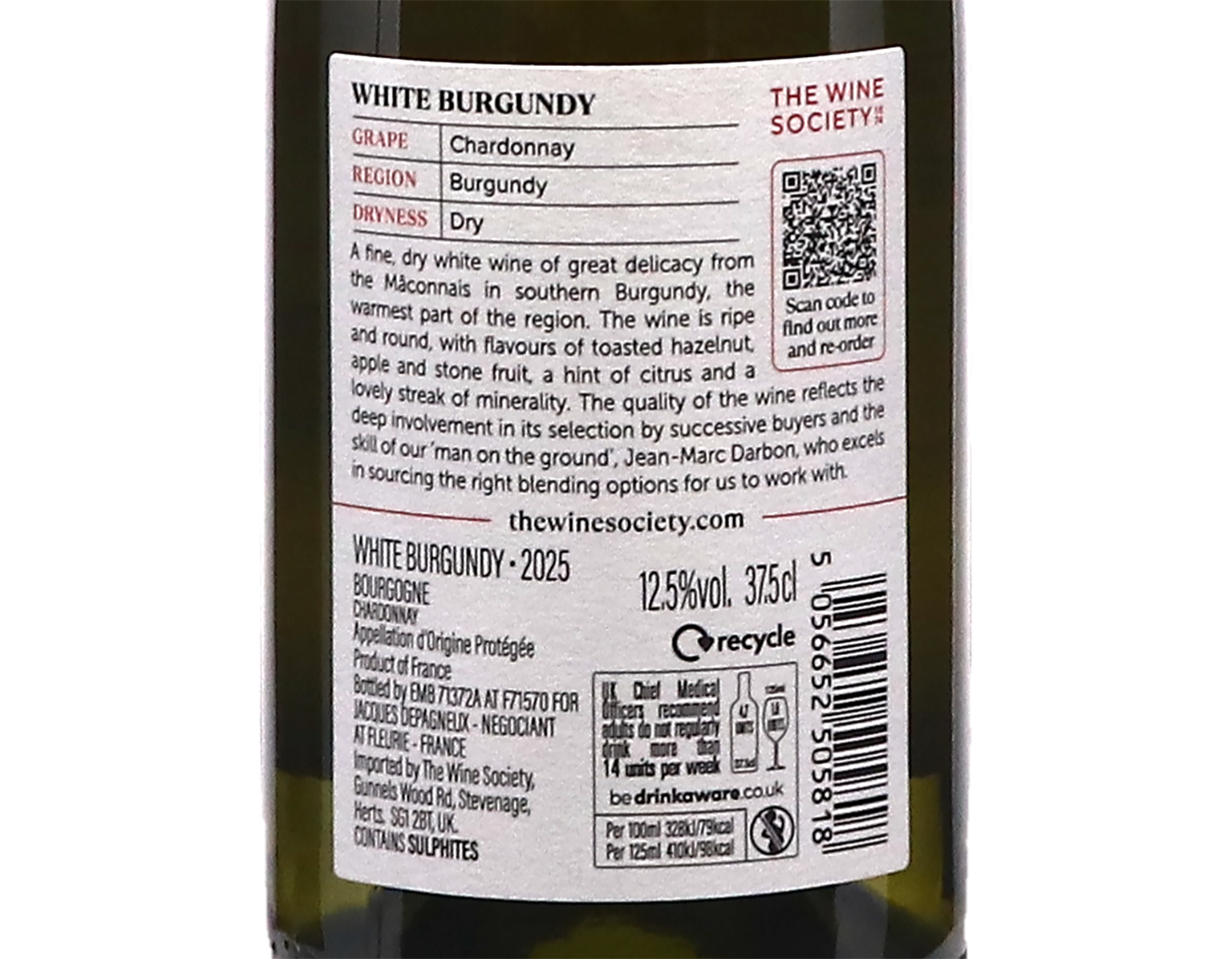 Half bottle of The Society's White Burgundy 2025