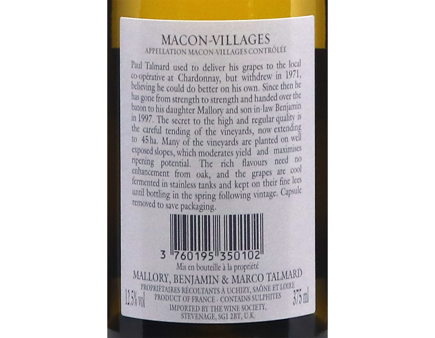 Half-bottle of Domaine Mallory et Benjamin Talmard, Mâcon-Villages, 2025