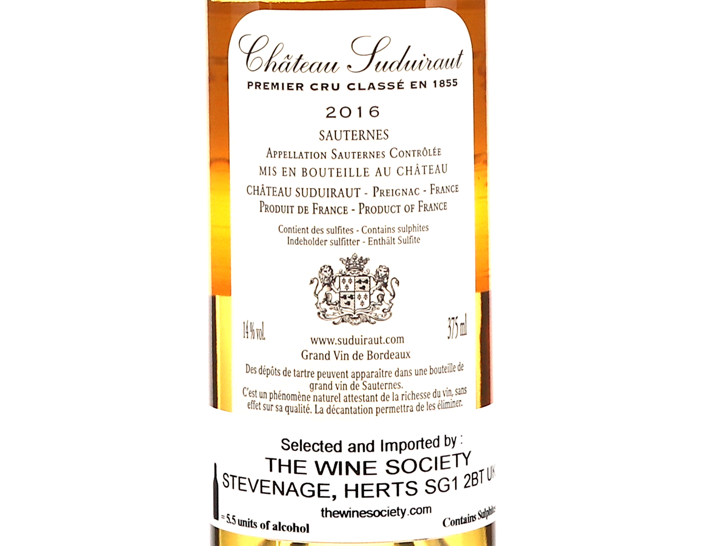 Ch Suduiraut Sauternes 2016 Halves