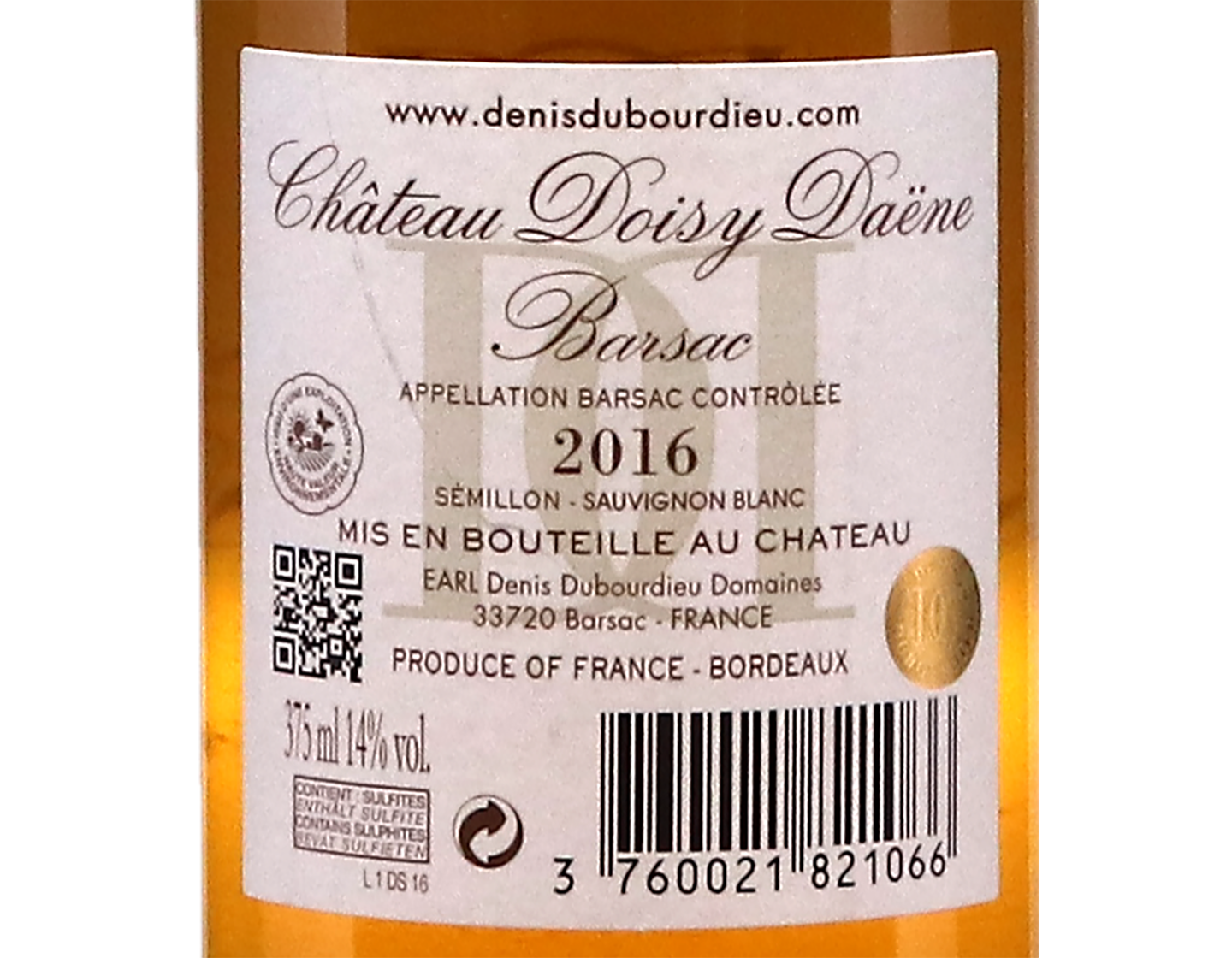 Half bottle of Château Doisy-Daëne, Barsac 2016
