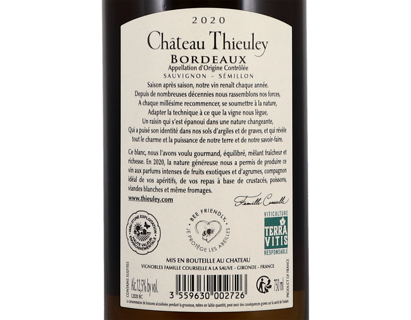 Château Thieuley Blanc, Bordeaux 2020