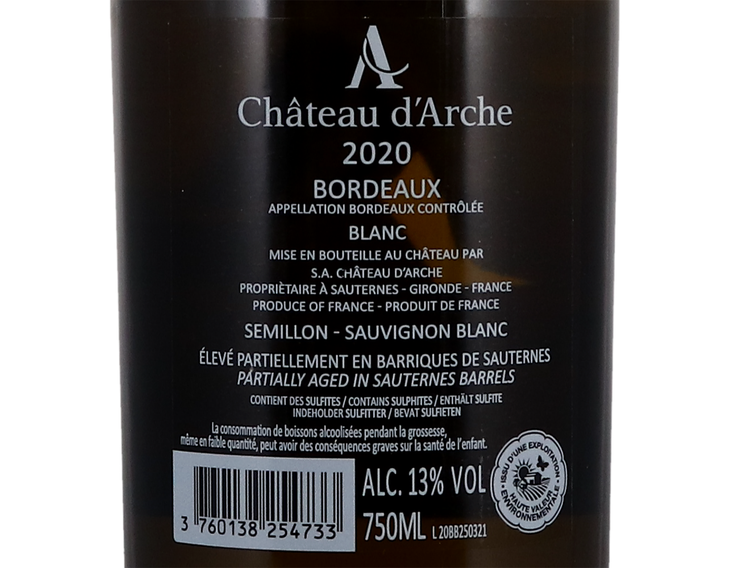 A de Chateau d'Arche Bordeaux blanc 2020