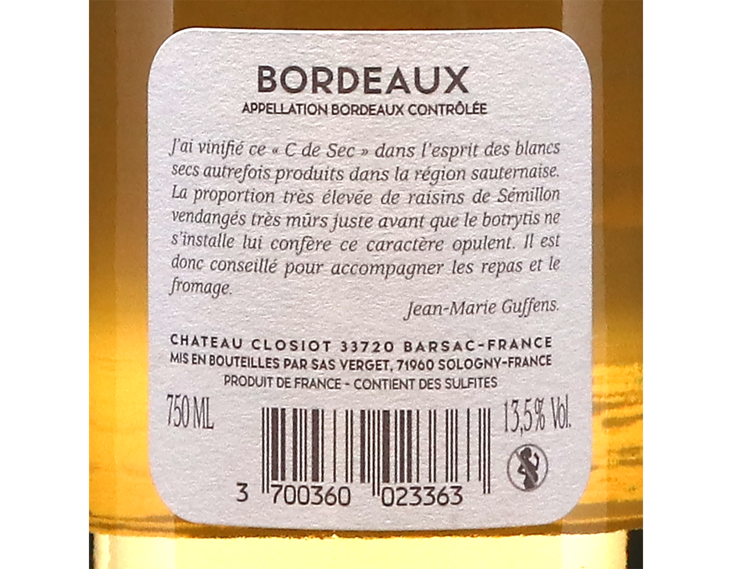 C de Sec du Chateau Closiot Barsac 2023