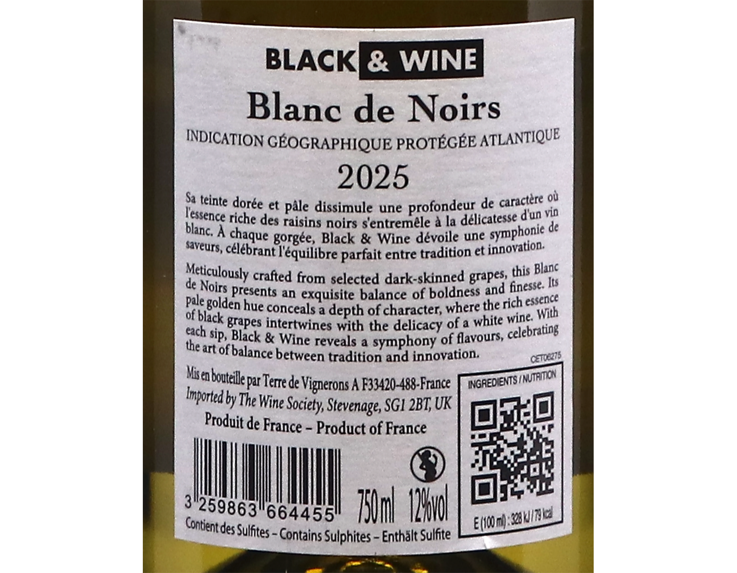 Black & Wine Blanc de Noirs Vin de France 2025