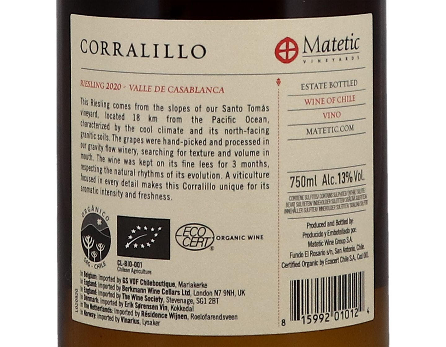 Matetic Corralillo Casablanca Valley Riesling 2020