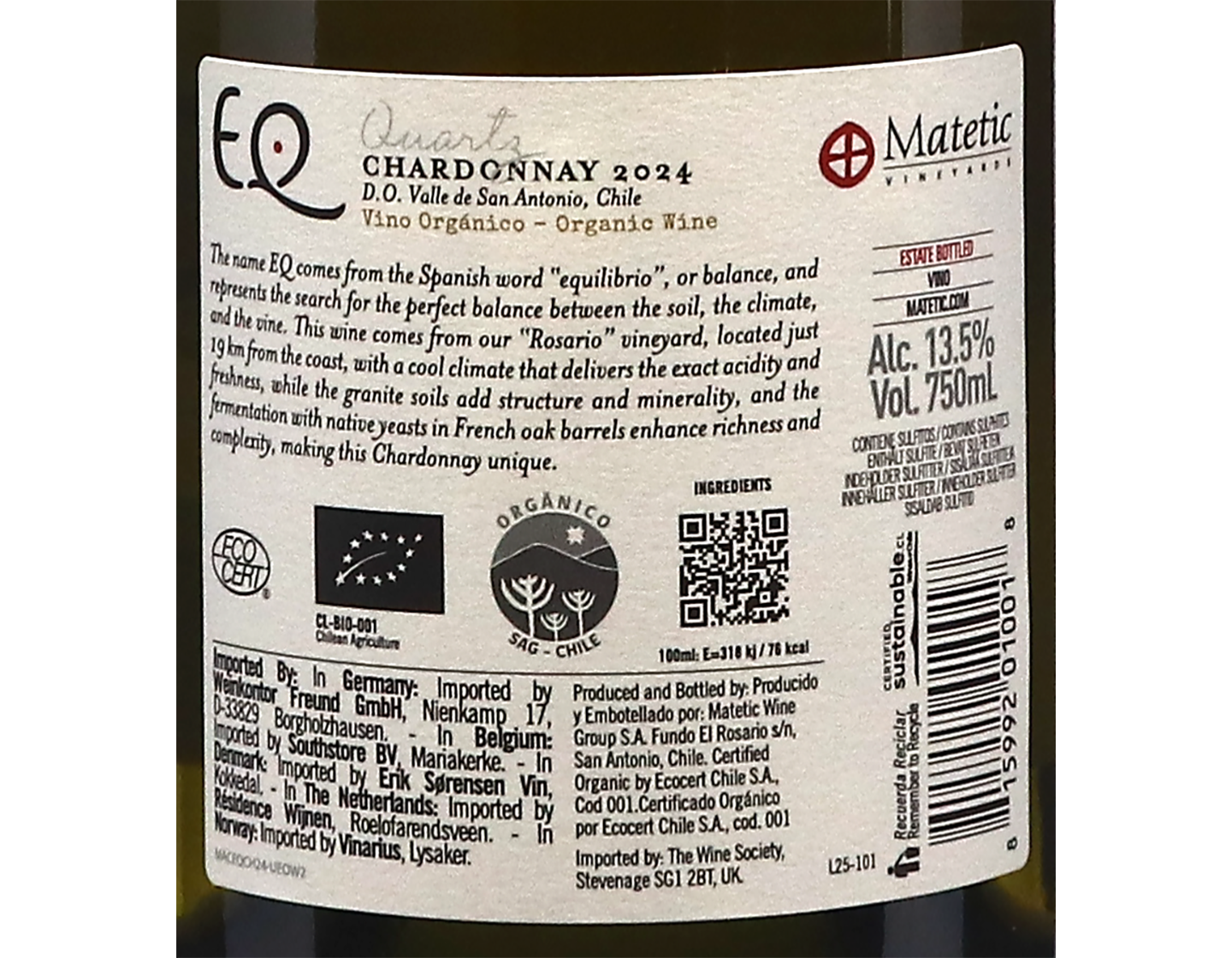 Matetic EQ Quartz Rosario D.O. San Antonio Chardonnay 2024