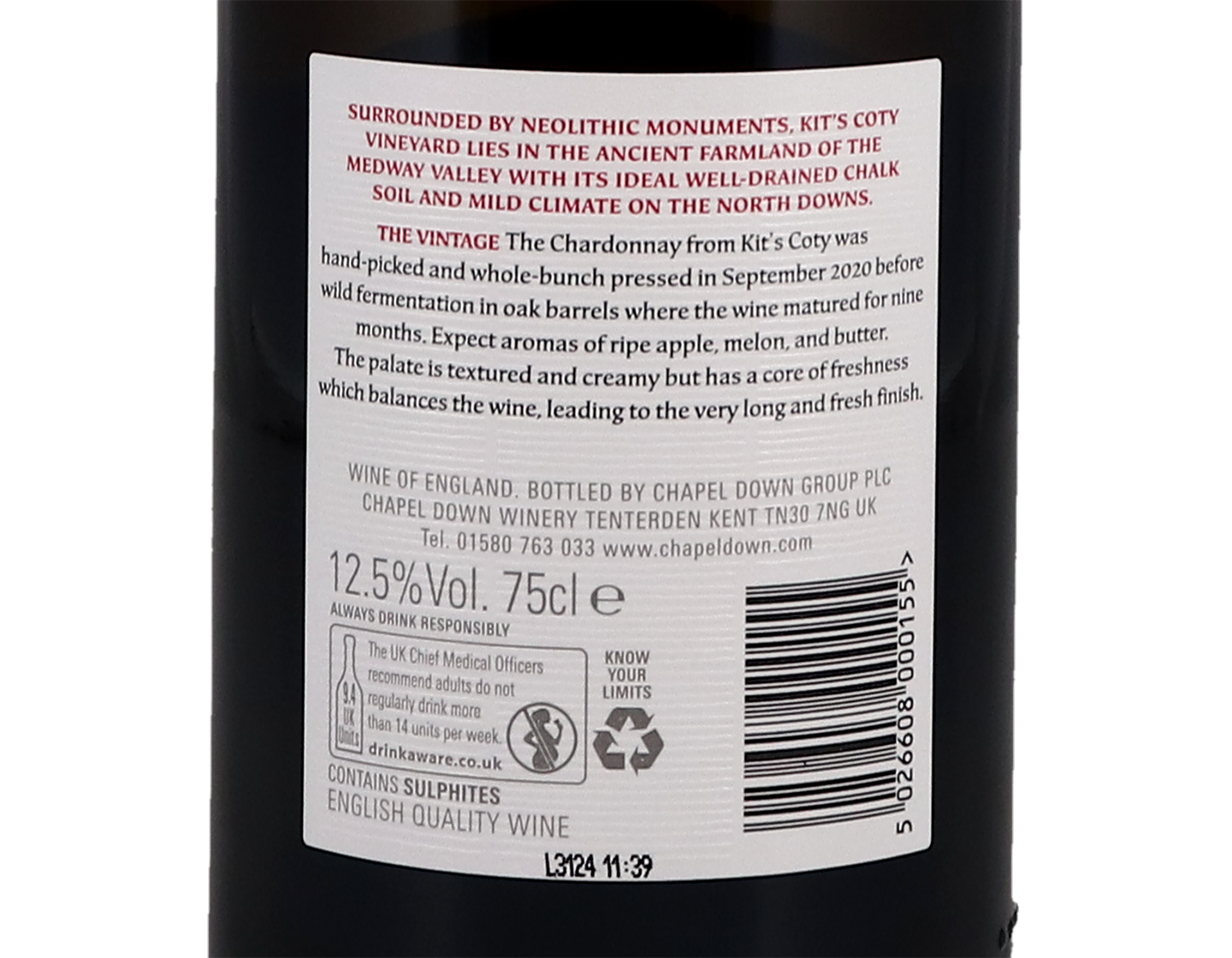 Kits Coty Chardonnay Chapel Down 2020 Kent