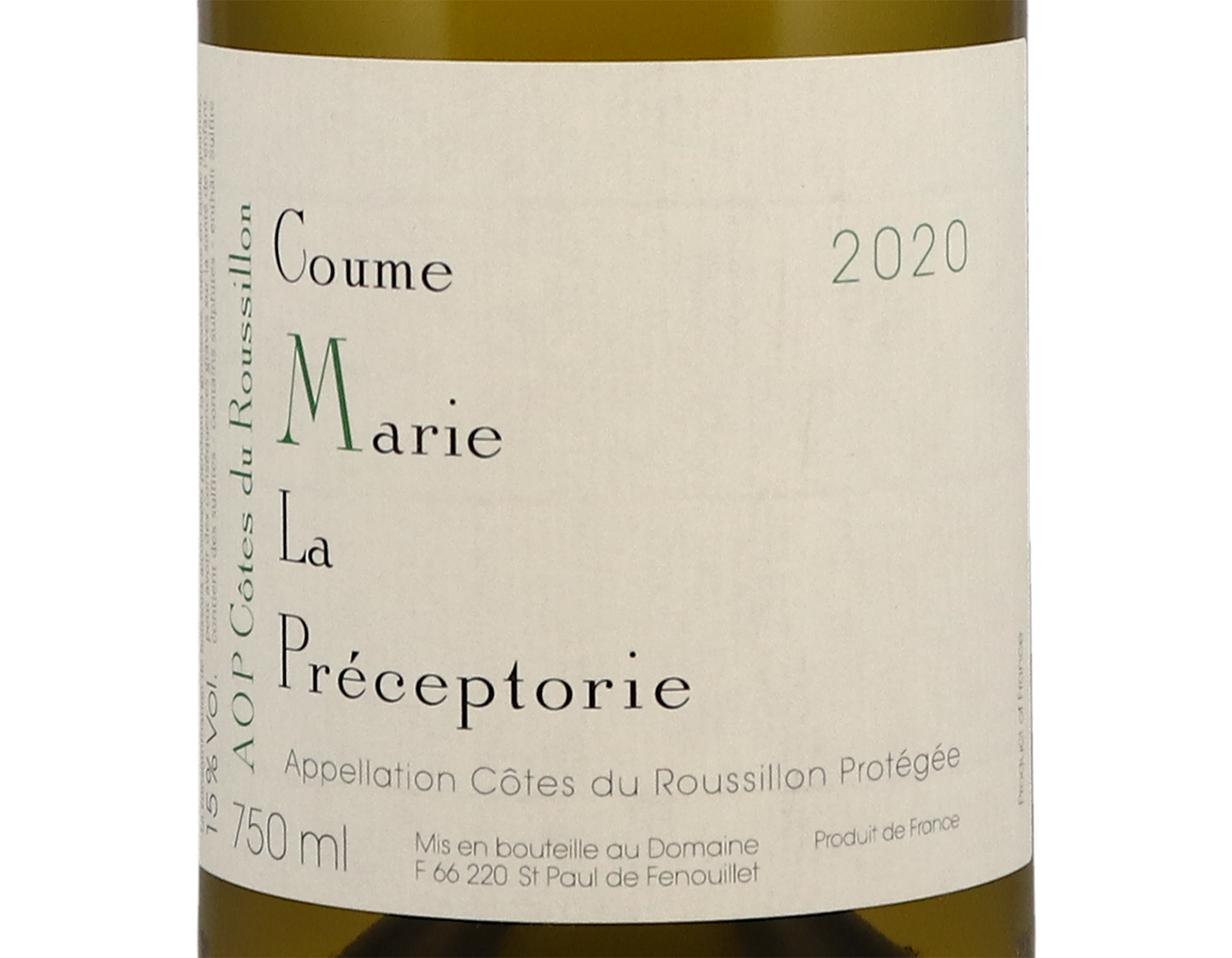 Côtes du Roussillon Blanc Coume Marie, La Préceptorie 2020