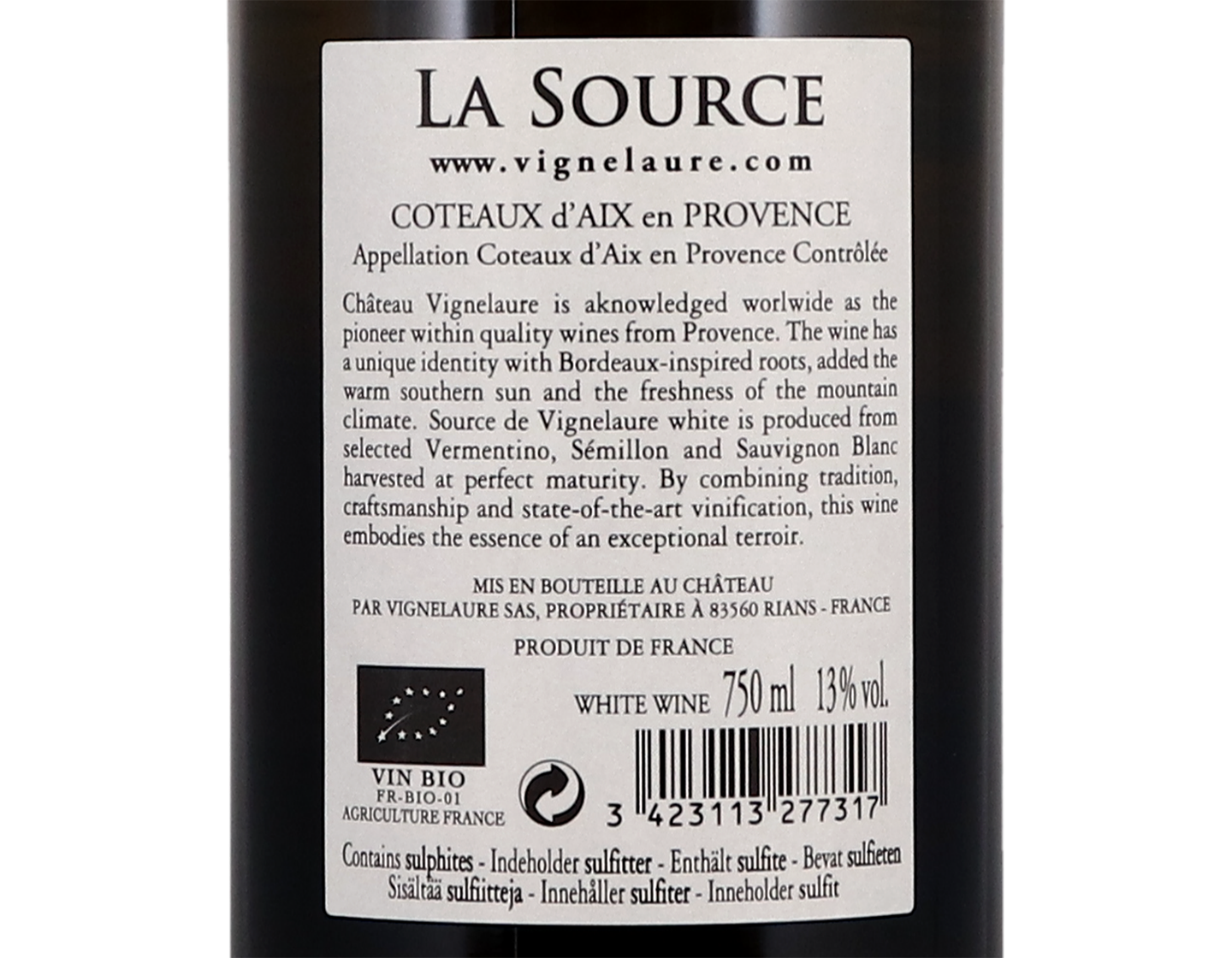 Coteaux d Aix en Provence La Source Blanc Chateau Vignelaure 2020
