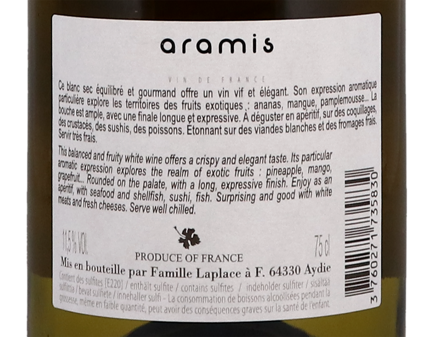 Aramis Blanc', Laplace, Vin de France 2020