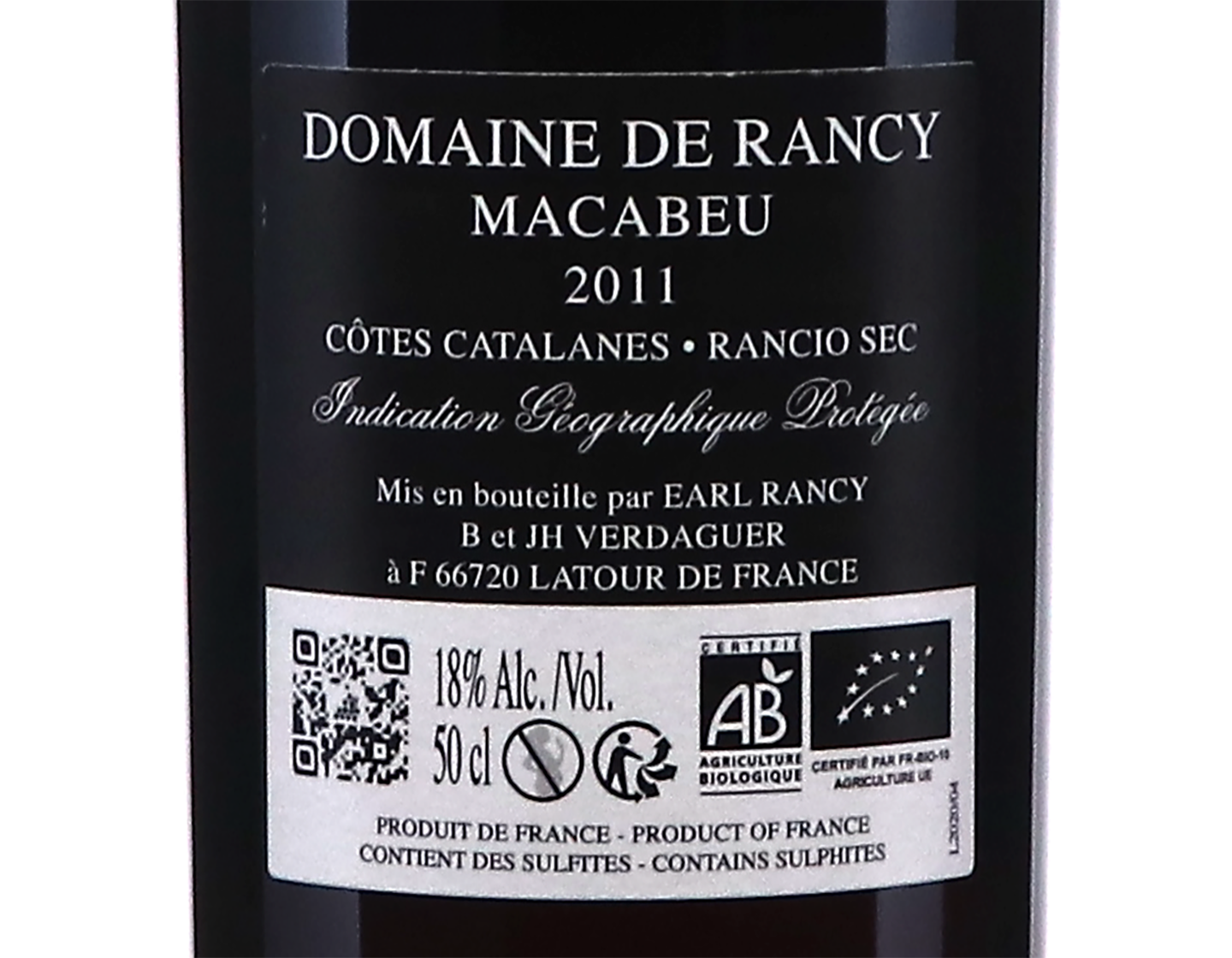 Maccabeu Rancio Sec Domaine de Rancy 2011 50cl ORGANIC