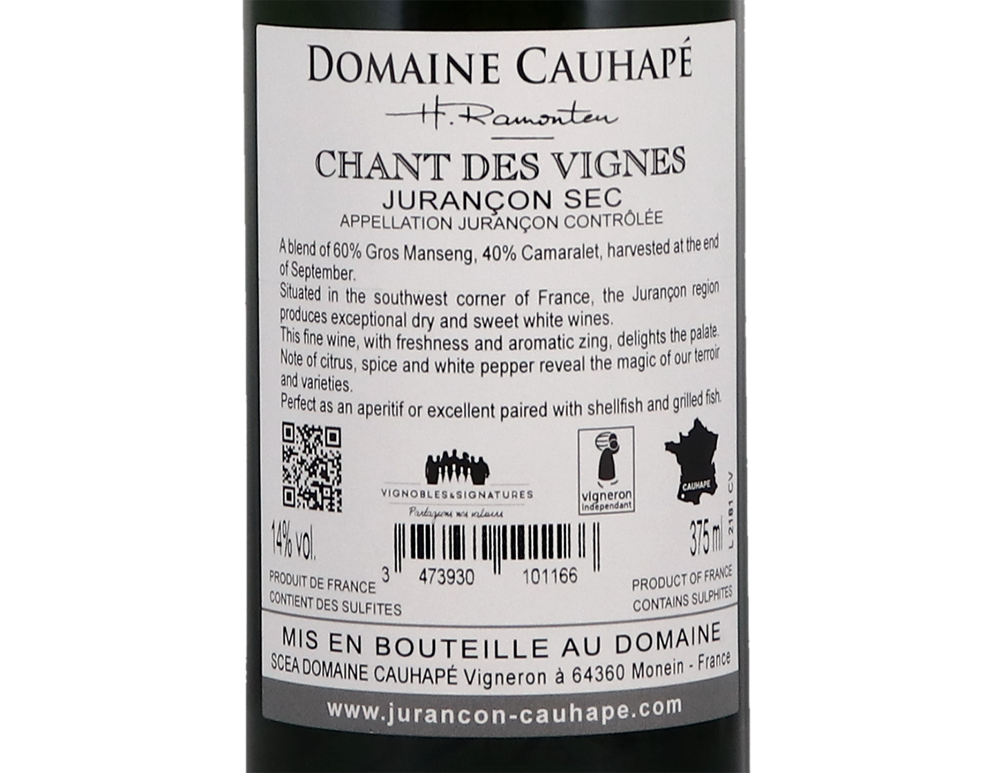 Halves of Jurancon Sec Chant des Vignes Domaine Cauhape 2021