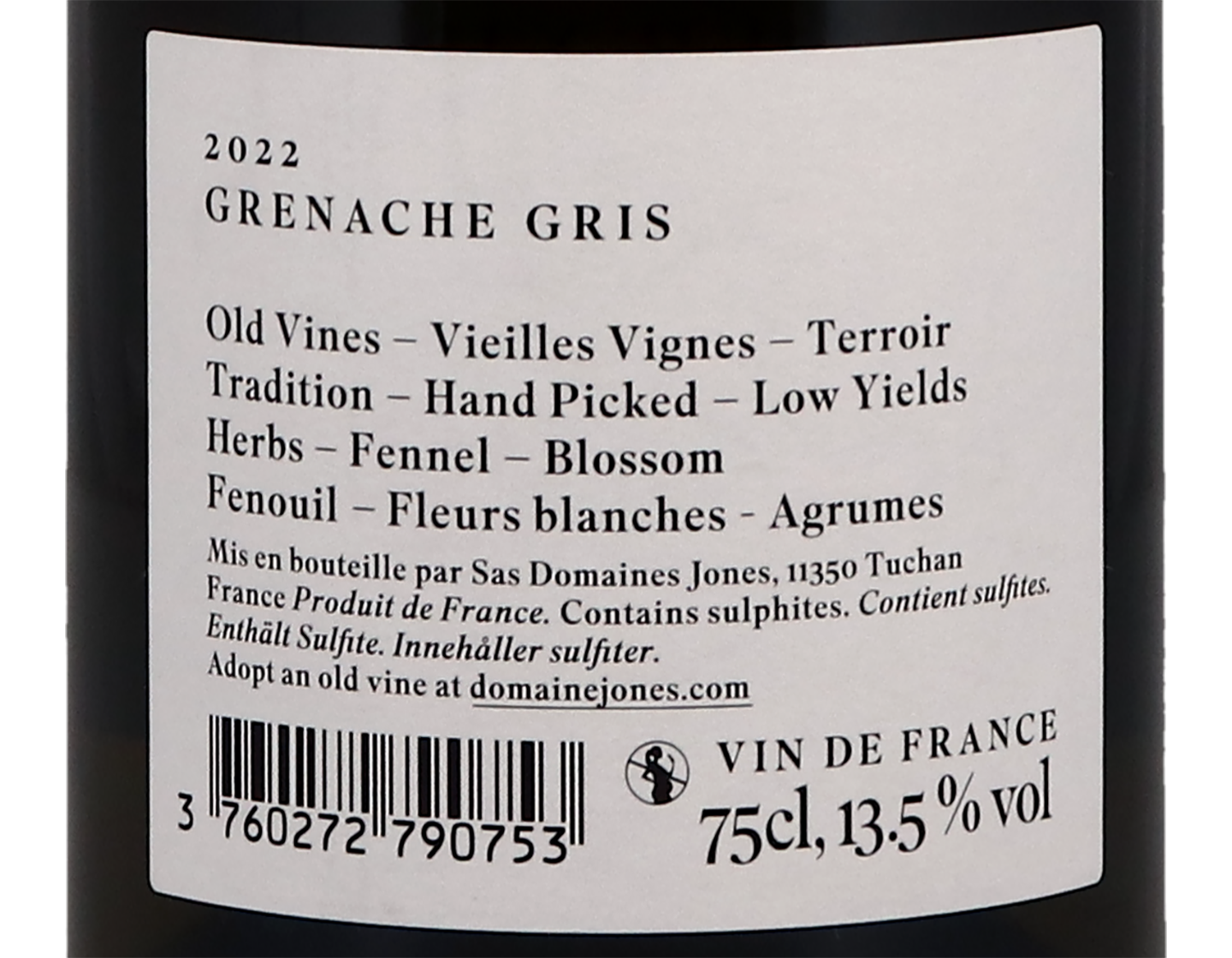 Domaine Jones Vineyard Collection Grenache Gris Vin de France 2022