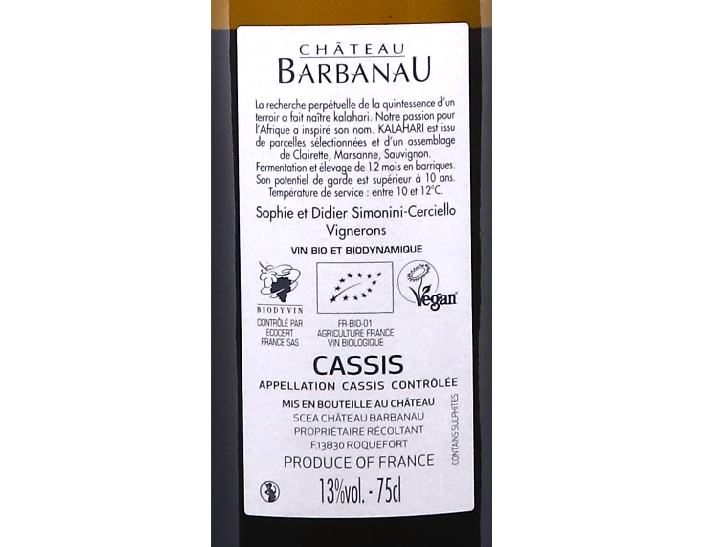 Cassis Clos Val Bruyère Cuvée Kalahari, Château Barbanau 2020