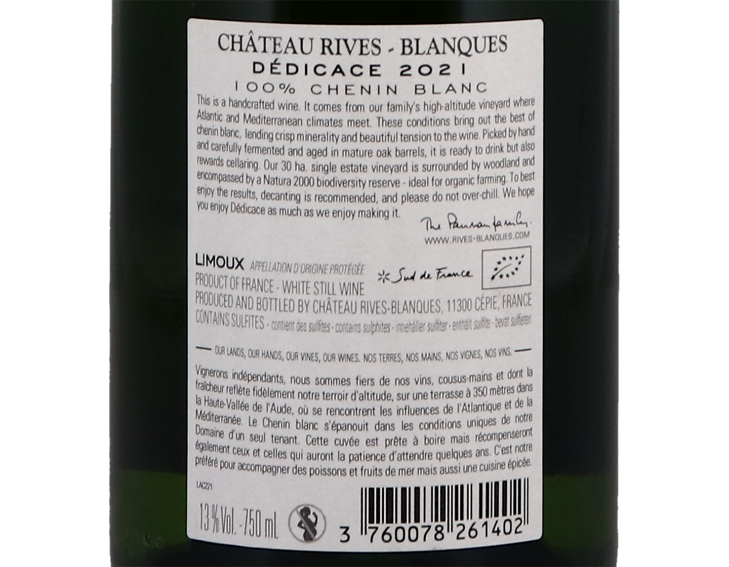 Limoux Blanc Dedicace Chateau Rives Blanques 2021